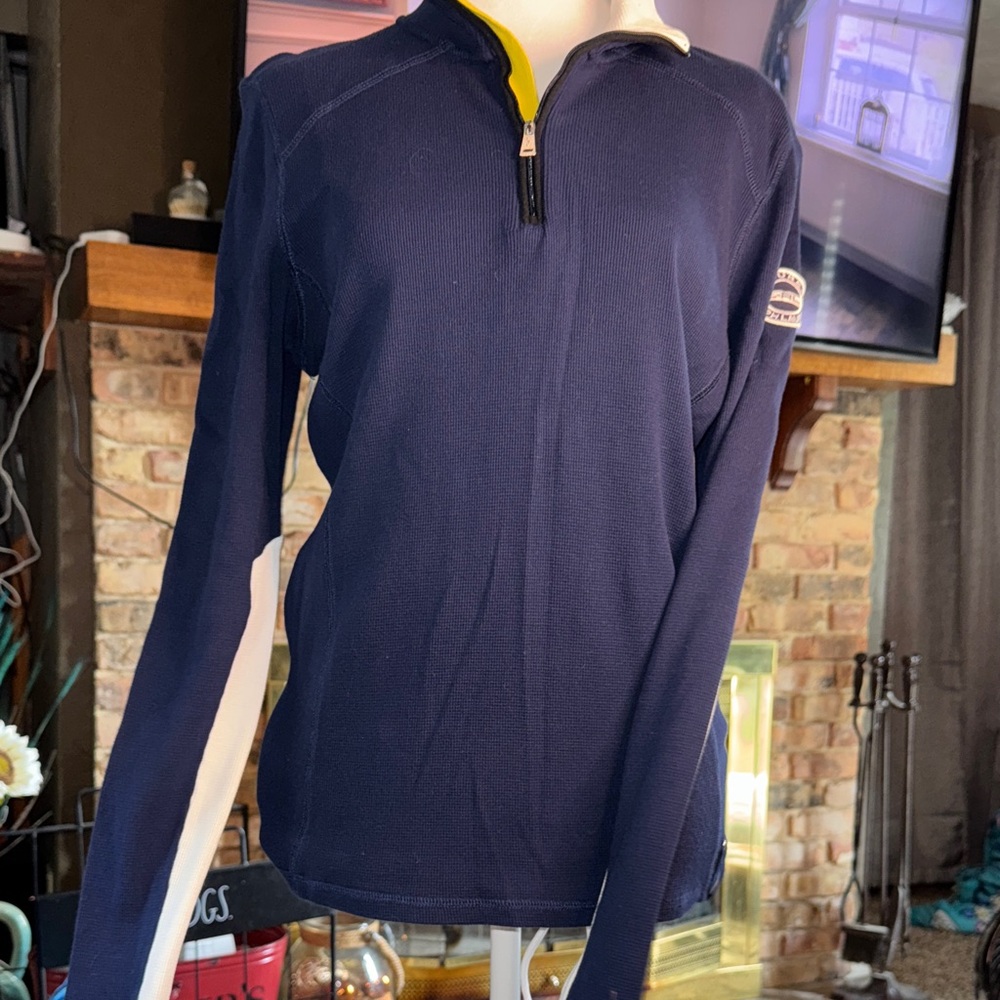 Ralph Lauren Women's Navy and White Long Sleeve Top